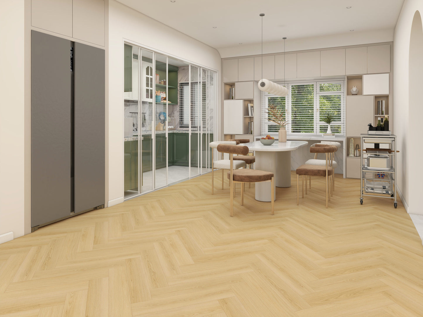 V-Floor Beige PVC Klik Visgraatvloer – Waterdicht & Krasvast